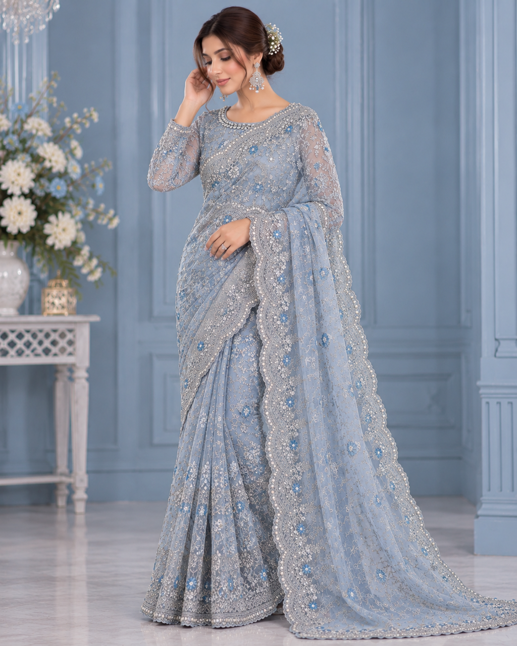 Maria B Luxury Embroidered Net Saree – Exclusive Master Blaster Collection