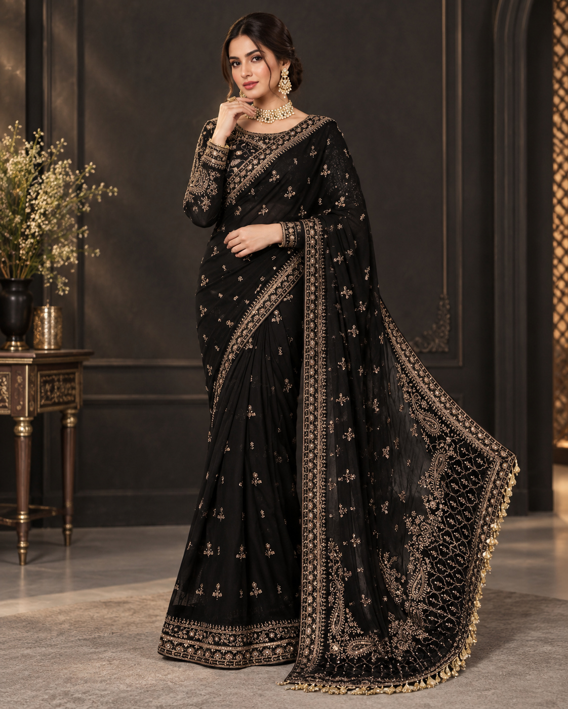 Maria B Wedding Collection – Luxury Heavy Embroidered Net Saree with Stone Work