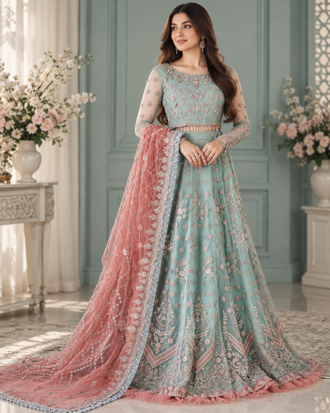 Luxury Heavy Embroidered Net Bridal 3PC Suit