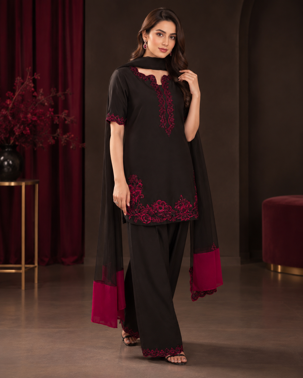 Luxury Shamoz Silk Embroidered 3PC Festive Suit 2026/27