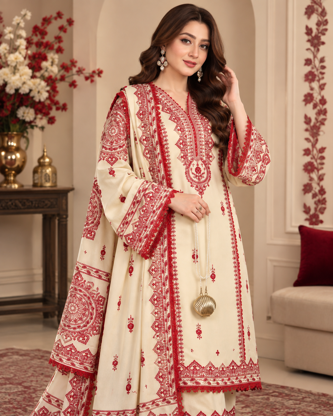 Premium Airjet Dhanak Embroidered 3PC with Digital Wool Shawl | Winter Collection 2026-27