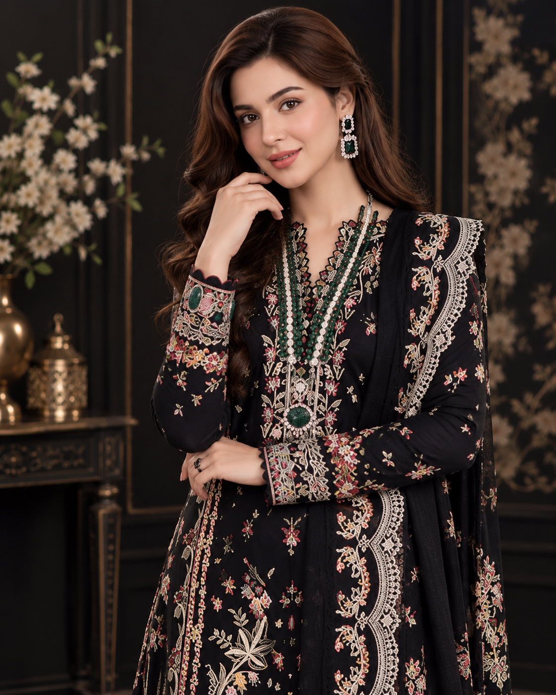 Premium Airjet Dhanak Heavy Embroidered 3PC with Embroidery Shawl