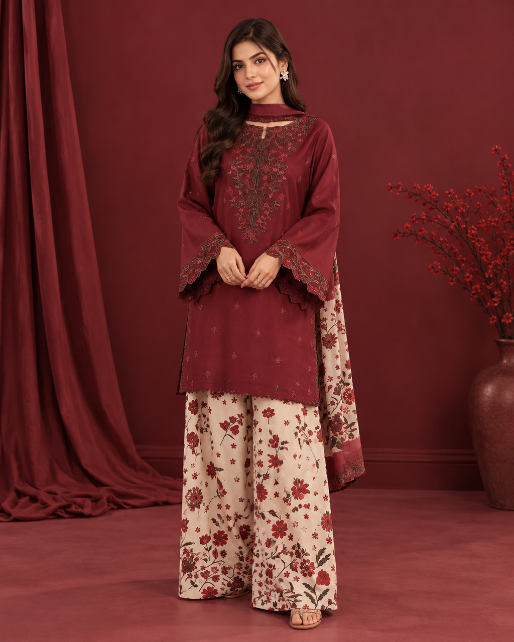 Premium Air-Jet Dhanak Embroidered 2PC Winter Suit 2026/27 – NF 438