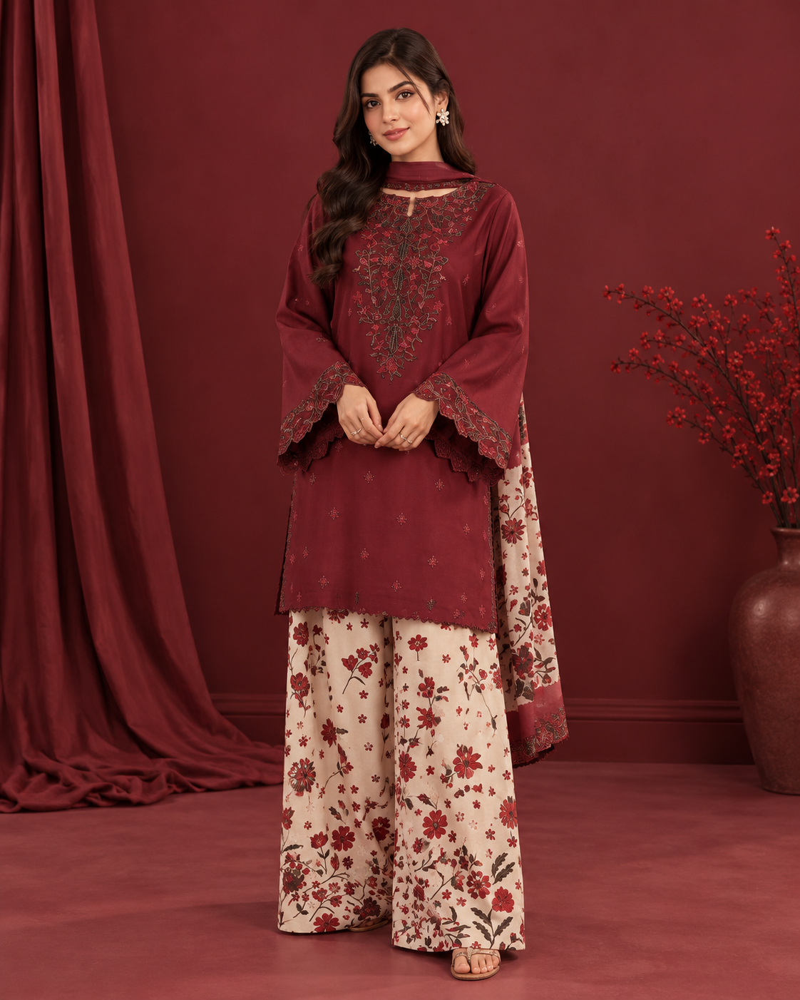 Premium Air-Jet Dhanak Embroidered 2PC Winter Suit 2026/27 – NF 438