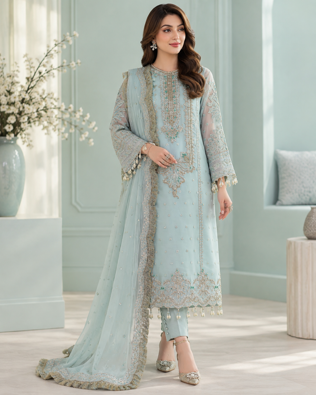 Luxury Organza Hand Embellished 3-Piece Formal Suit