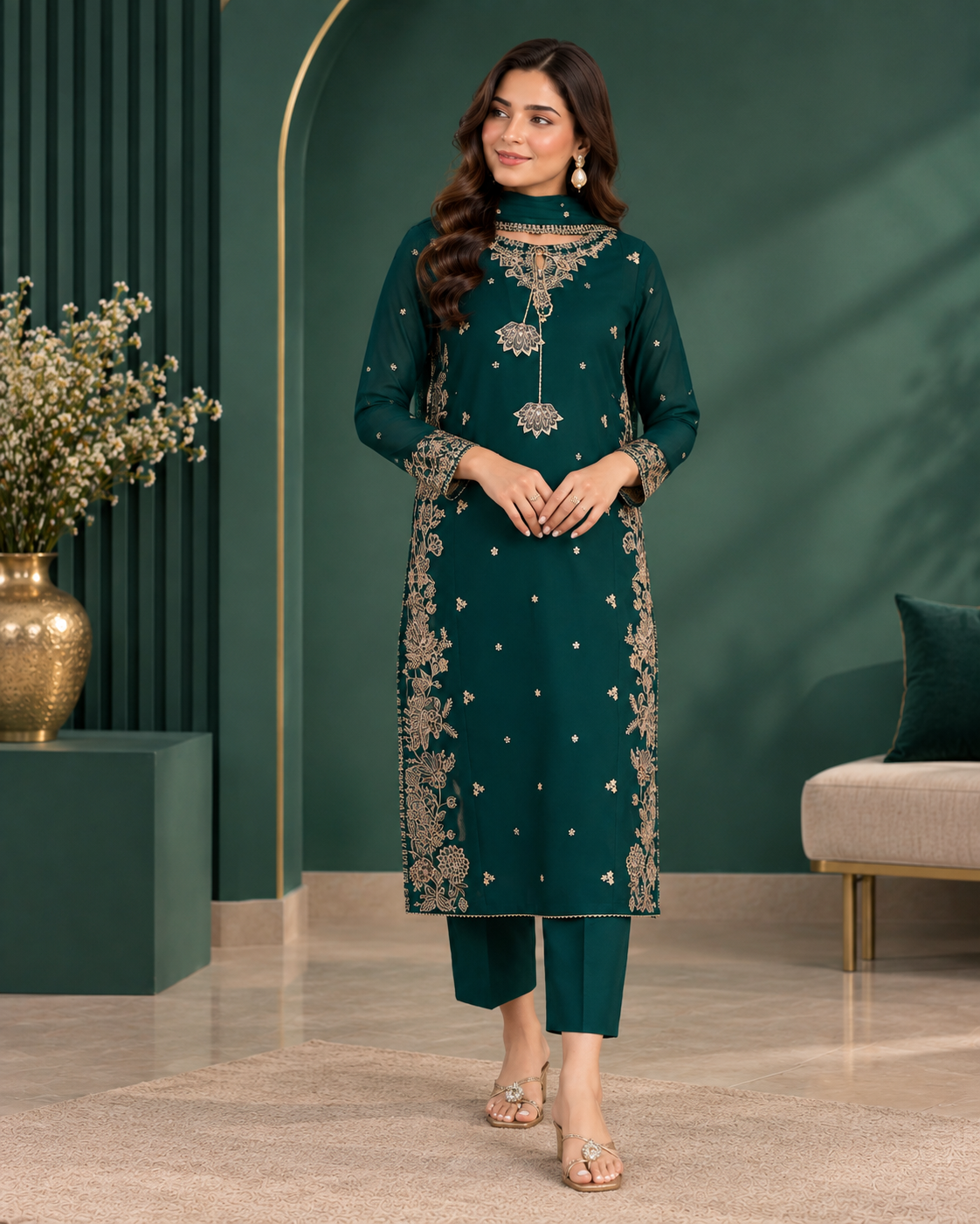 Luxury Dhanak Embroidered 3 Piece Suit
