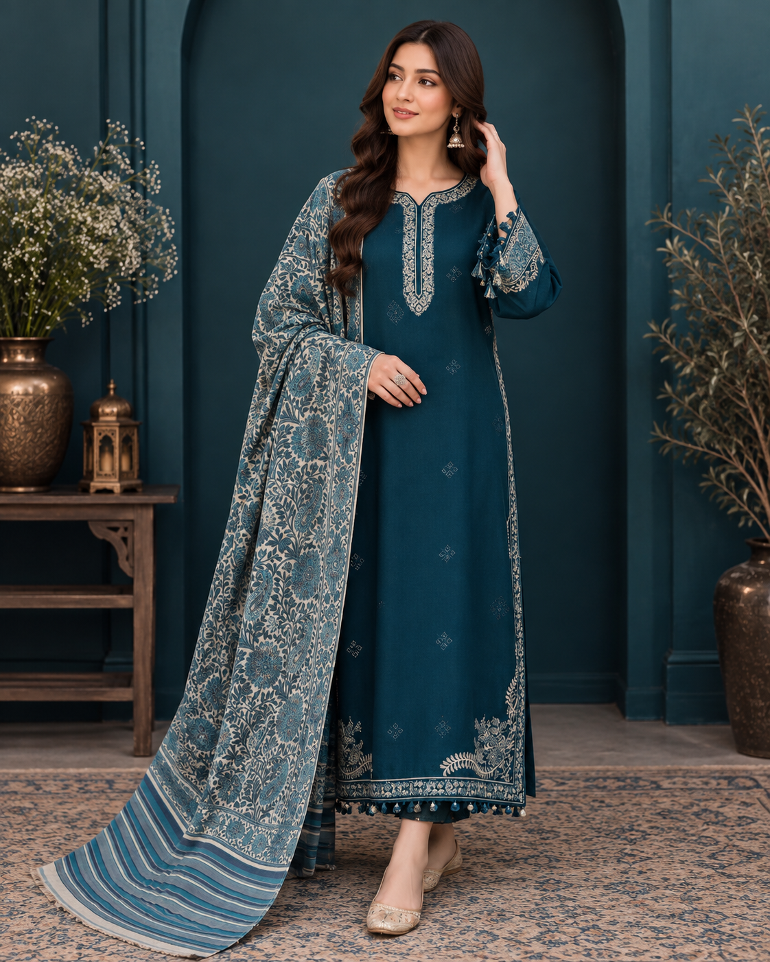 Bareeze Luxury Embroidered Dhanak 3PC Suit
