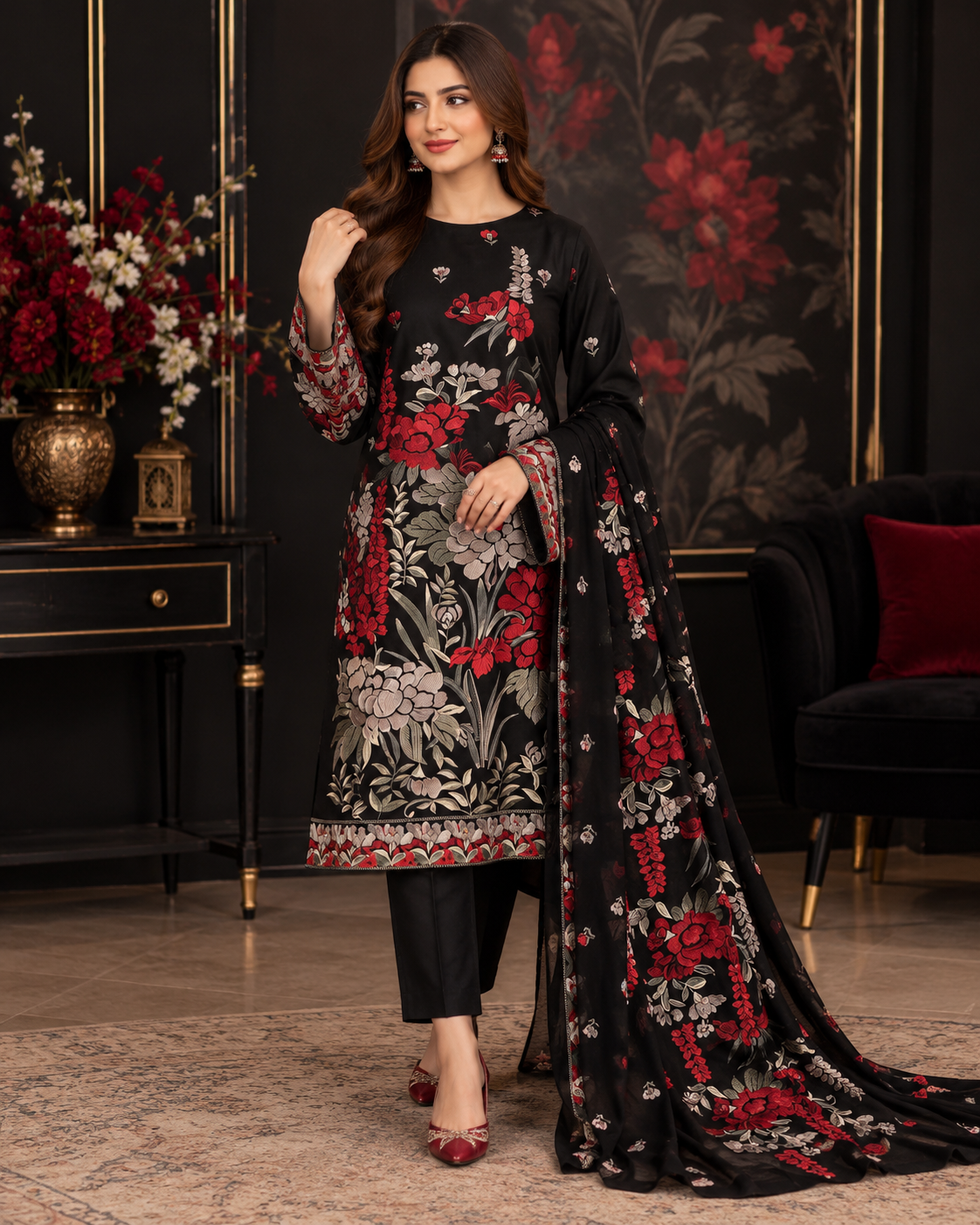 Luxury Dhanak Heavy Embroidered 3PC Suit with Premium Shawl