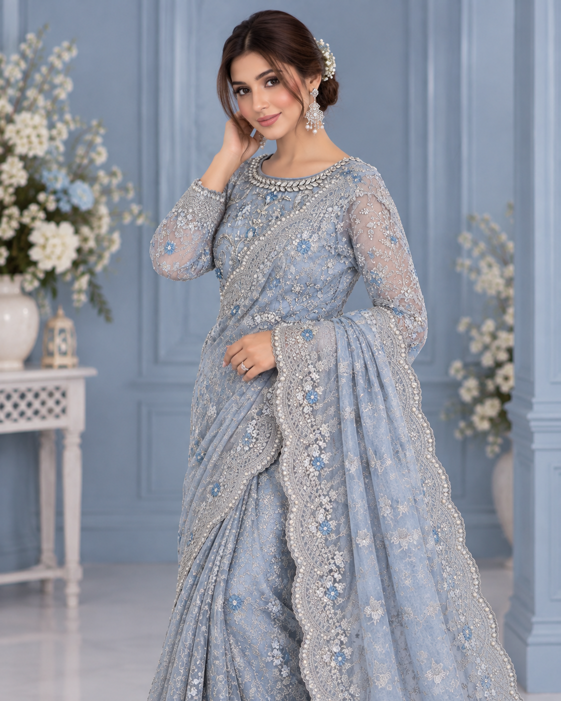 Maria B Luxury Embroidered Net Saree – Exclusive Master Blaster Collection