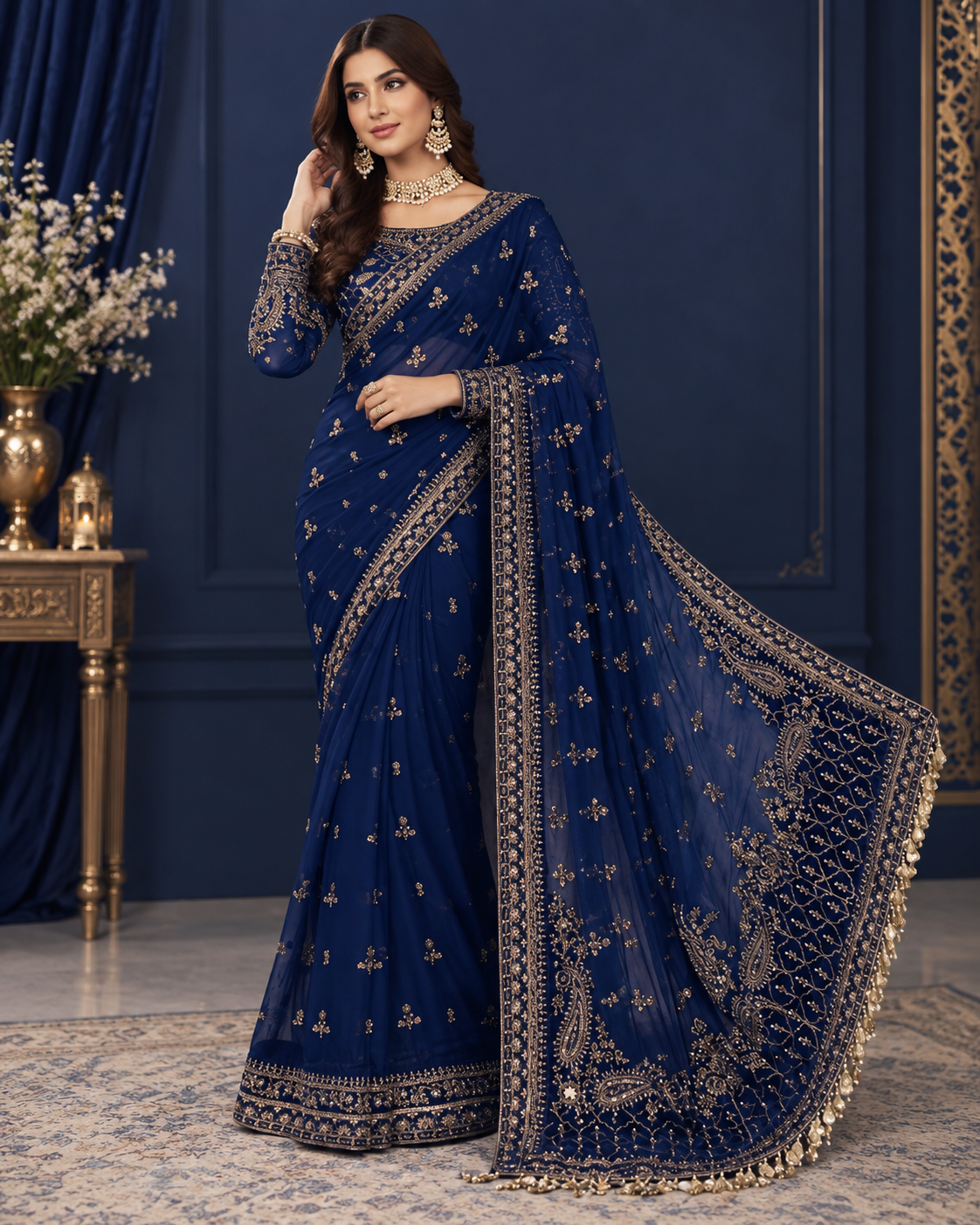 Maria B Wedding Collection – Luxury Heavy Embroidered Net Saree with Stone Work