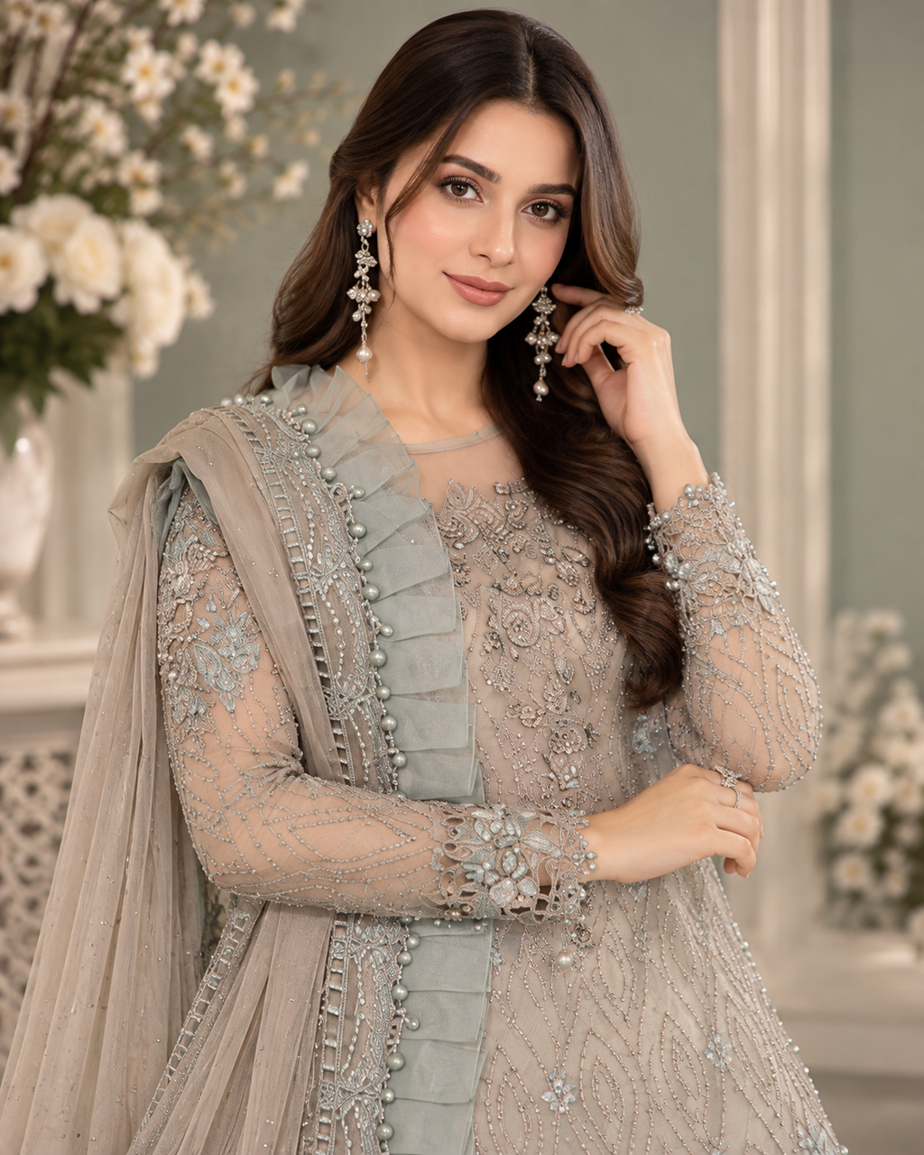 Luxury Tie & Dye Chiffon 3PC Embroidered Suit with Handwork