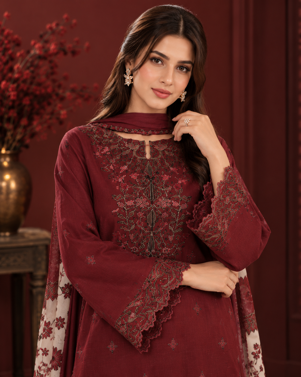 Premium Air-Jet Dhanak Embroidered 2PC Winter Suit 2026/27 – NF 438