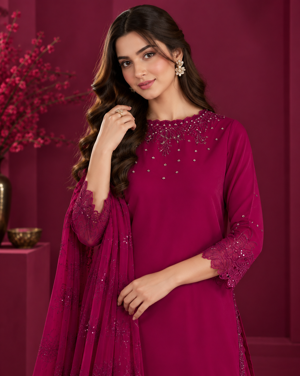 Premium Chiffon Embroidered Gharara 3-Piece Suit