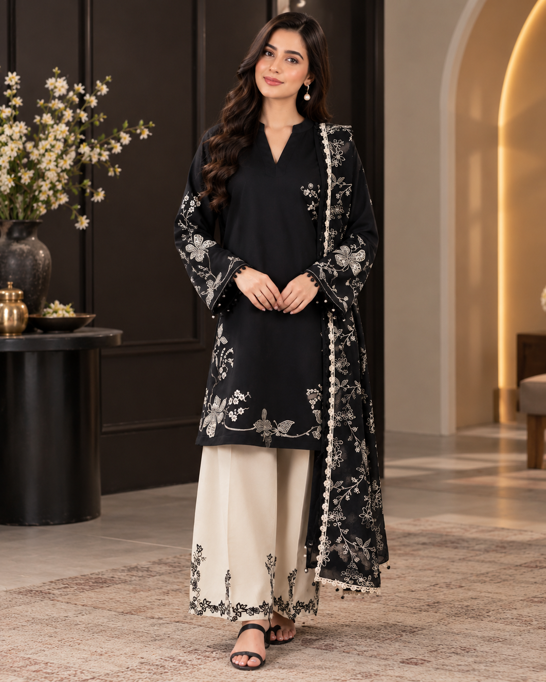 ZUNVEX Cross Stitch Premium Luxury Airjet Dhanak 3PC – Heavy Embroidered Winter Collection