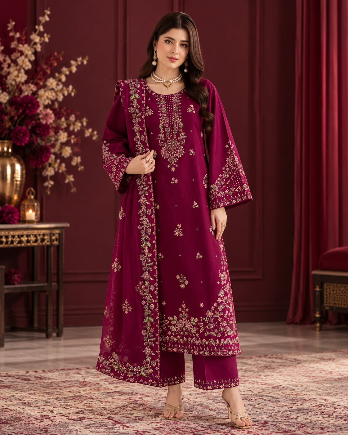 ZUNVEX Premium Luxury Pure Weightless Chiffon 3PC – Heavy Embroidered Unstitched Formal Suit