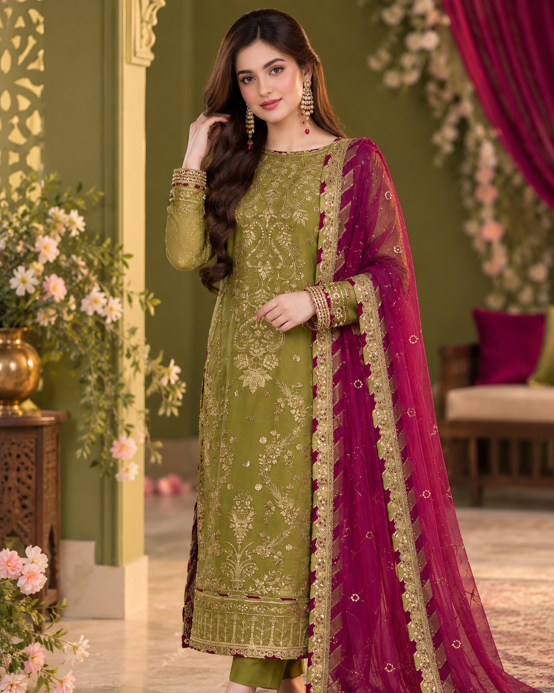 ZUNVEX Luxury Chiffon 3PC – Sequin Embroidered Suit