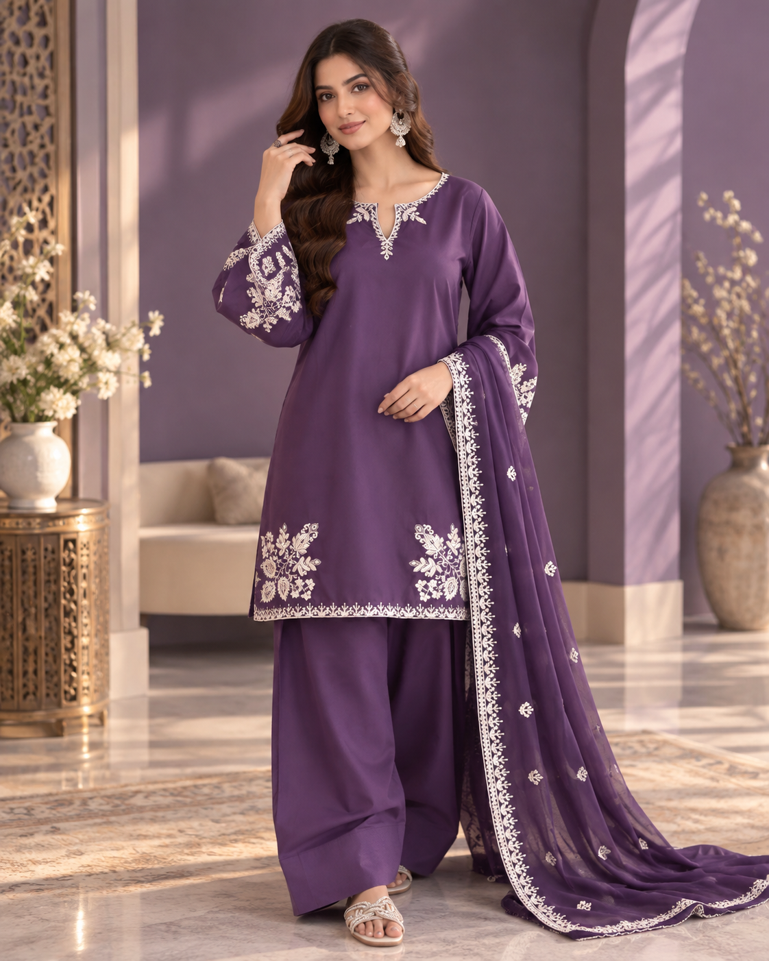 ZUNVEX Premium Winter Dhanak Embroidered 3PC Suit