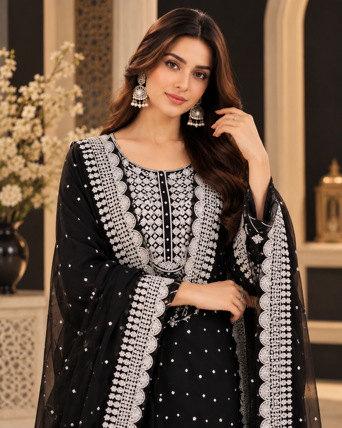 ZUNVEX Premium Luxury Chiffon 3PC – Heavy Spangle Embroidered Unstitched Gharara Suit