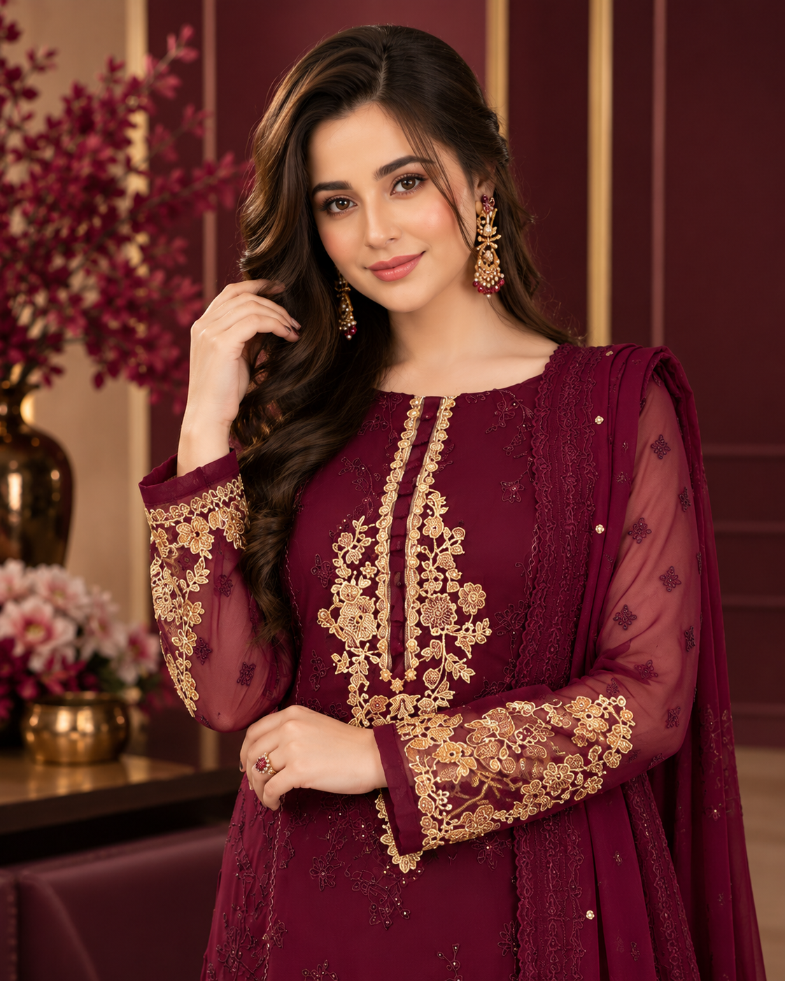 ZUNVEX Premium Luxury Chiffon 3PC – Heavy Embroidered Unstitched Suit with Adda Work