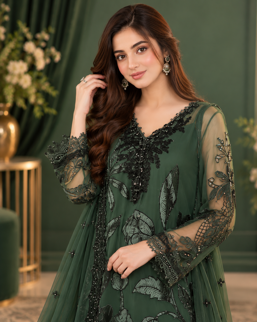 ZUNVEX Luxury Velvet Chiffon 3PC – Sequin Embroidered Suit