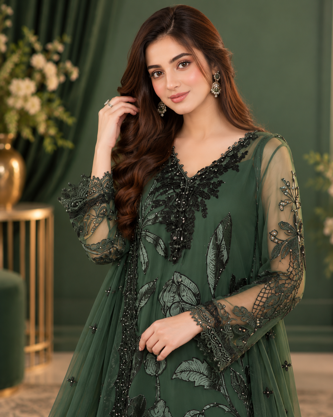 ZUNVEX Luxury Velvet Chiffon 3PC – Sequin Embroidered Suit