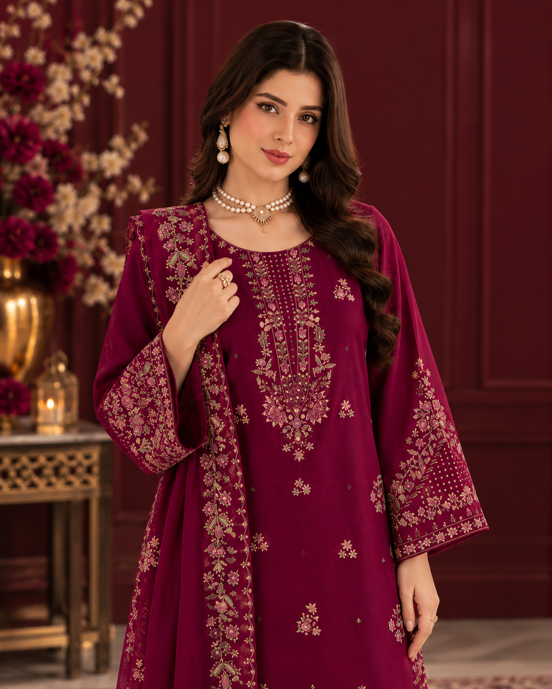 ZUNVEX Premium Luxury Pure Weightless Chiffon 3PC – Heavy Embroidered Unstitched Formal Suit