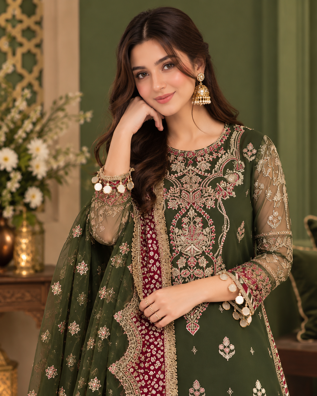 ZUNVEX Premium Chiffon Embroidered 3PC Suit – Unstitched Replica