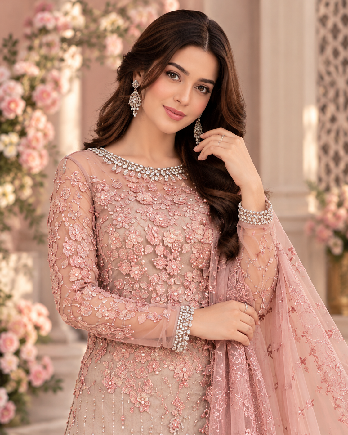 ZUNVEX Luxury Chiffon 3PC – 3D Floral Handwork & Sequin Embroidered Suit