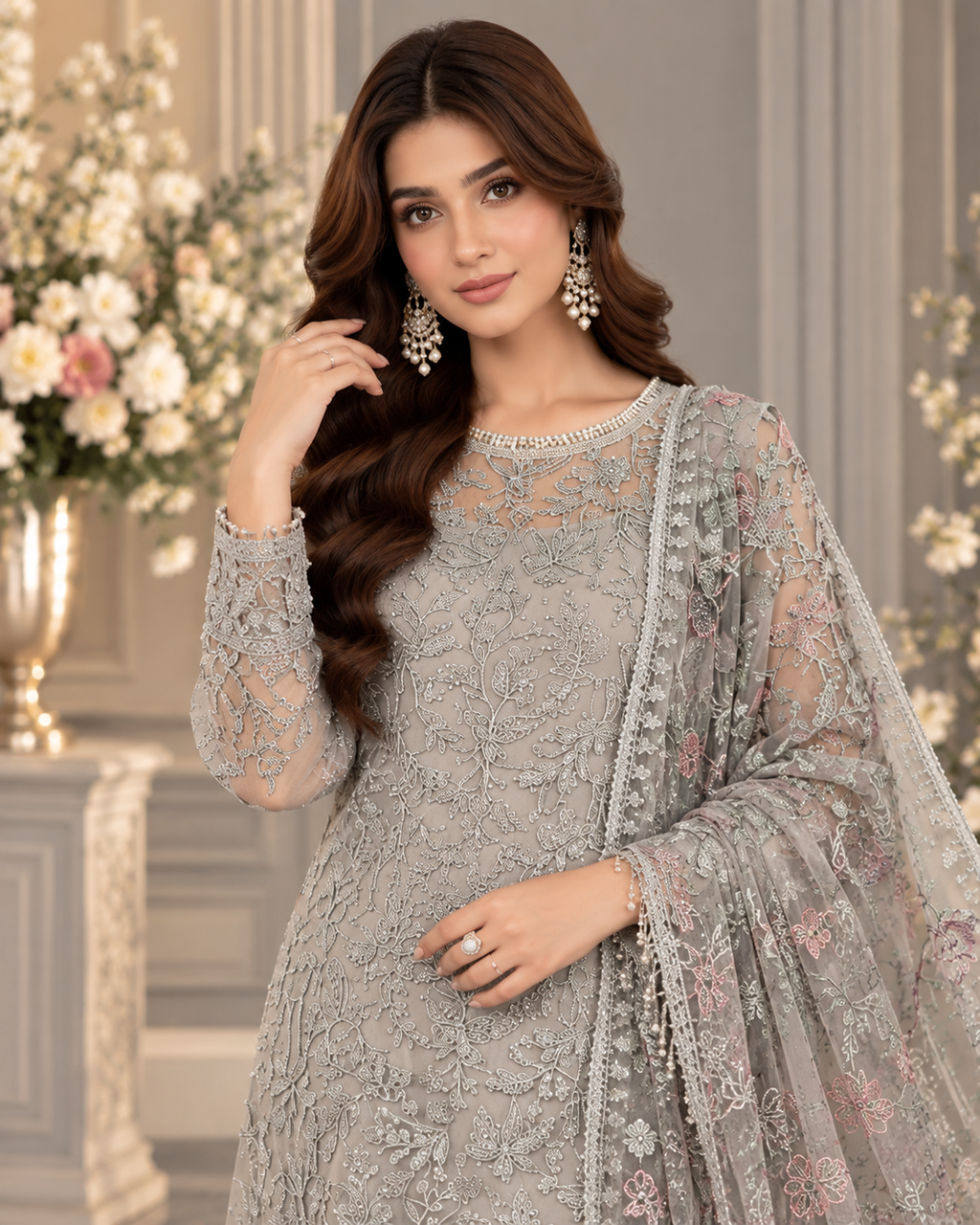 ZUNVEX Luxury Net Heavy Embroidered 3PC Suit – Lilac Collection | Z-BD-2807