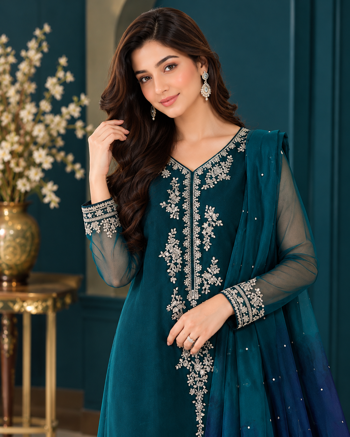 ZUNVEX Luxury Shamooz Silk 3PC – Sequin Embroidered Suit