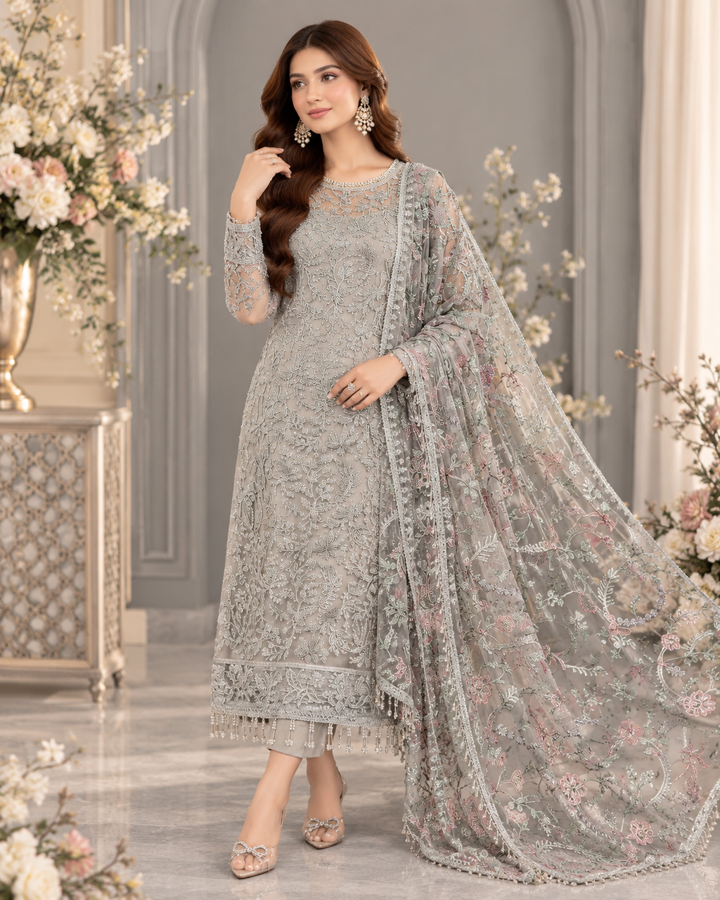 ZUNVEX Luxury Net Heavy Embroidered 3PC Suit – Lilac Collection | Z-BD-2807