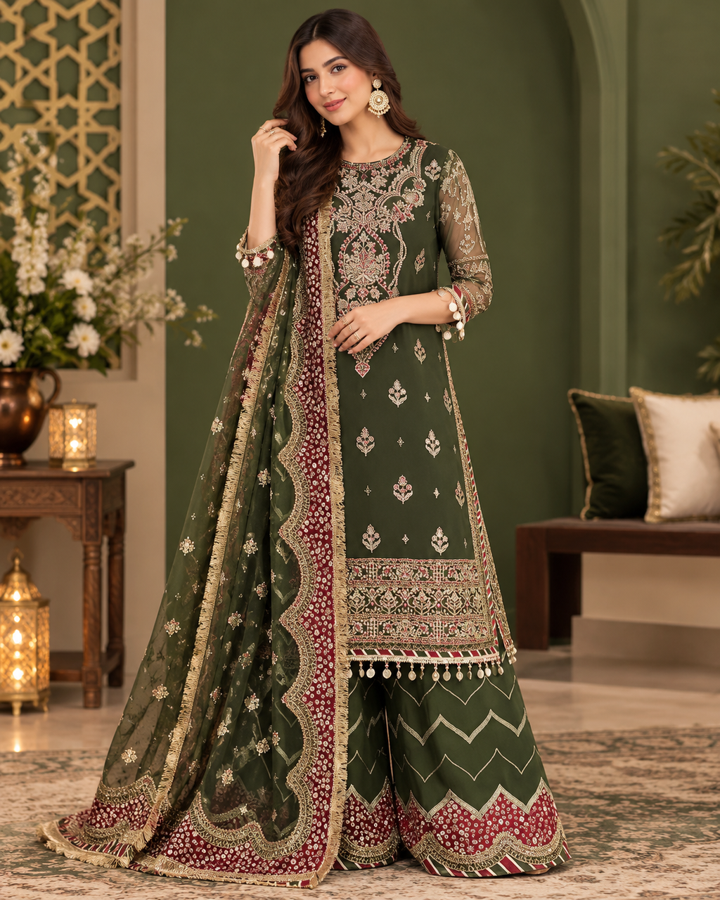 ZUNVEX Premium Chiffon Embroidered 3PC Suit – Unstitched Replica