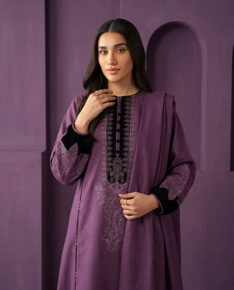 ZUNVEX Premium Dhanak Embroidered 3PC – Winter Collection 2026 | BQ 64333