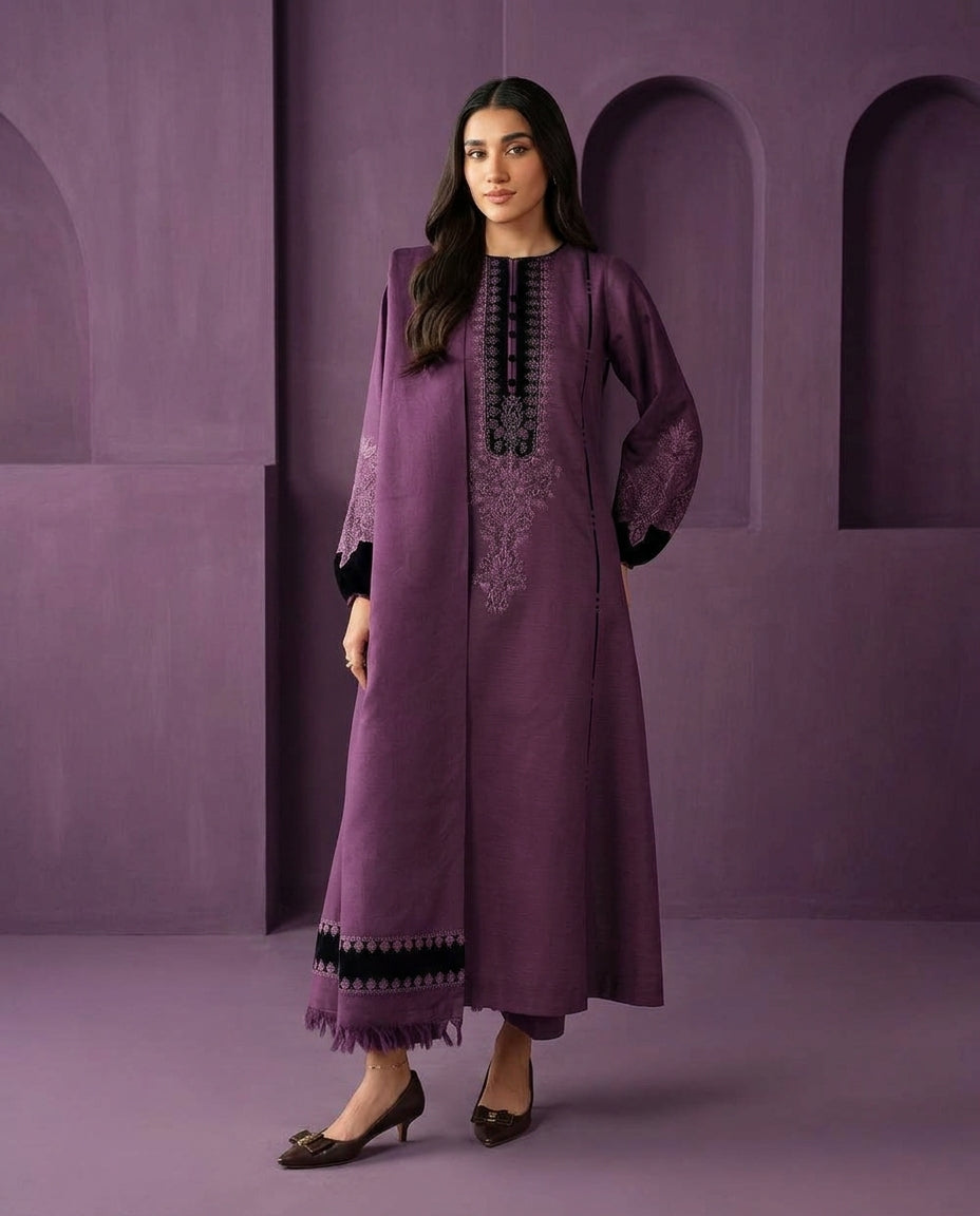 ZUNVEX Premium Dhanak Embroidered 3PC – Winter Collection 2026 | BQ 64333