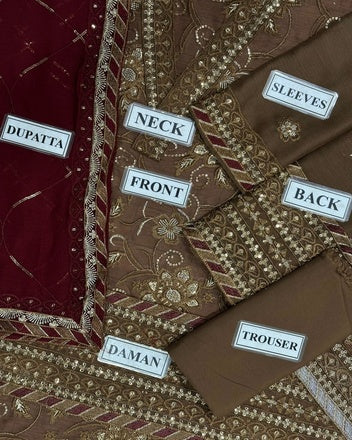 Luxury Embroidered Chiffon 3PC Formal Suit with Maroon Dupatta